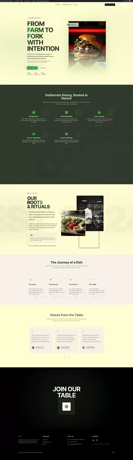 The Green Fork Bistro website