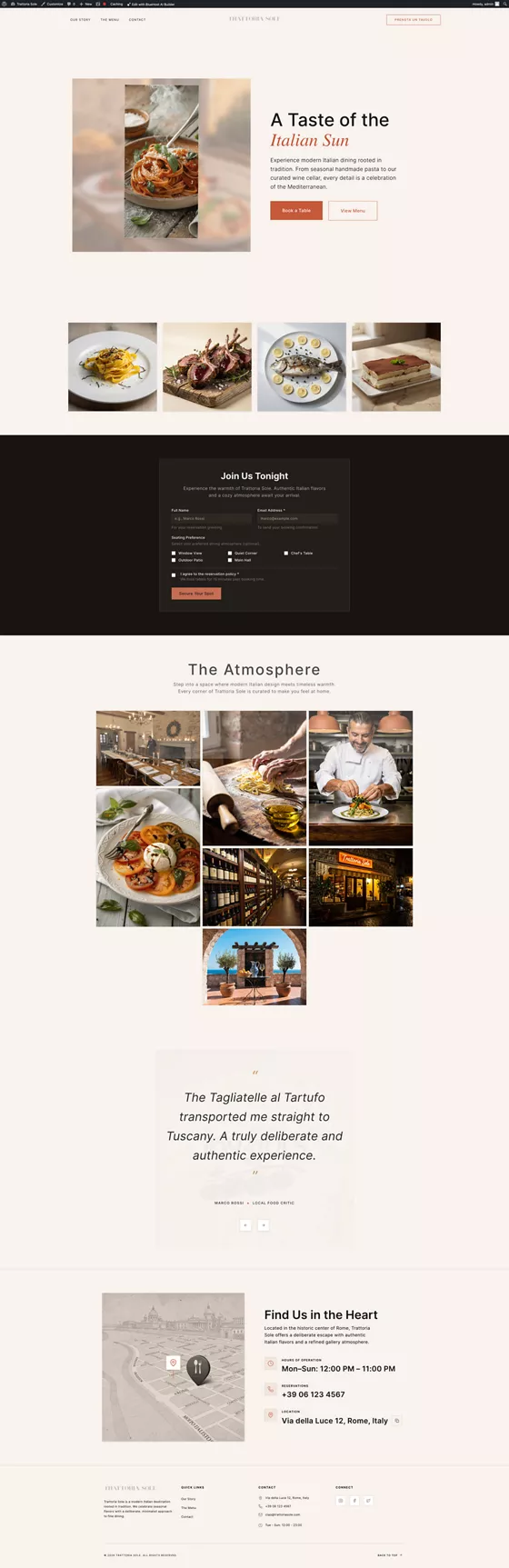 Trattoria Sole restaurant website