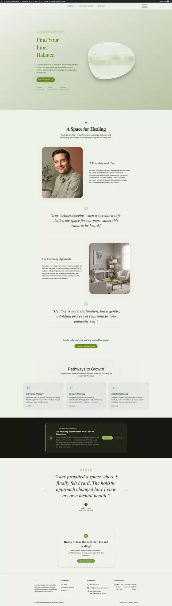 Harmony Wellness Center website