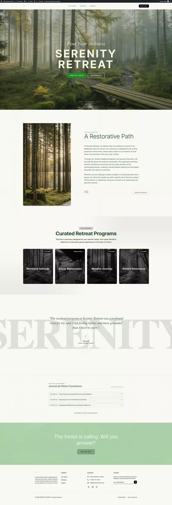 Serenity Retreat website